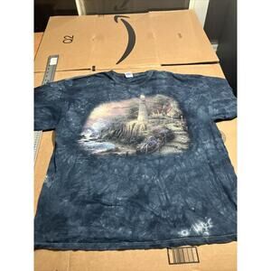Gildan‎ Blue Tie Dye Lighthouse Thomas Kincade Painting T-Shirt 2XL, Adult Tee